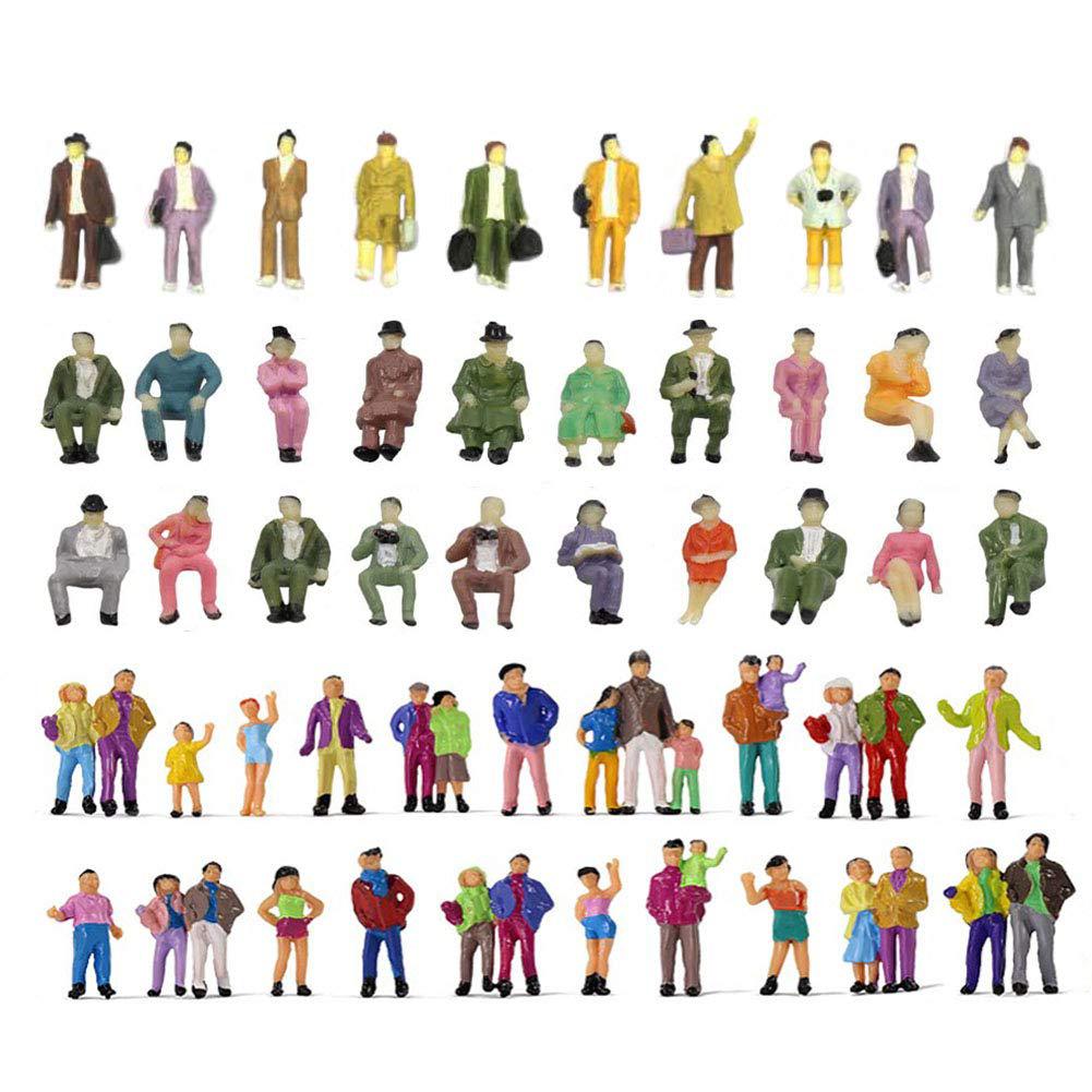 hiawbon 50 pcs people figurines set tiny sitting and standing delicate hand painted people model train park street people fig