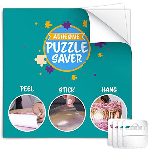 PLAYBEA peel and stick puzzle glue for 2 1000 peice puzzles - 14 puzzle  glue sheets with 6 self adhesive hangers