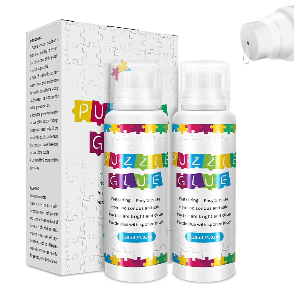 grlelou puzzle glue, puzzle glue clear with applicator, dries quick & easy  to apply jigsaw puzzle glue, puzzle saver glue for