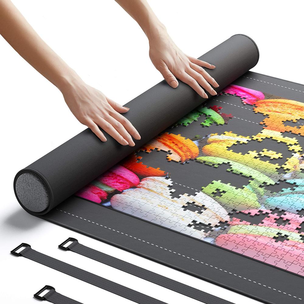 newverest jigsaw puzzle mat roll up, saver pad 46 x 26 portable up to 1500 pieces with non-slip rubber bottom and smooth poly