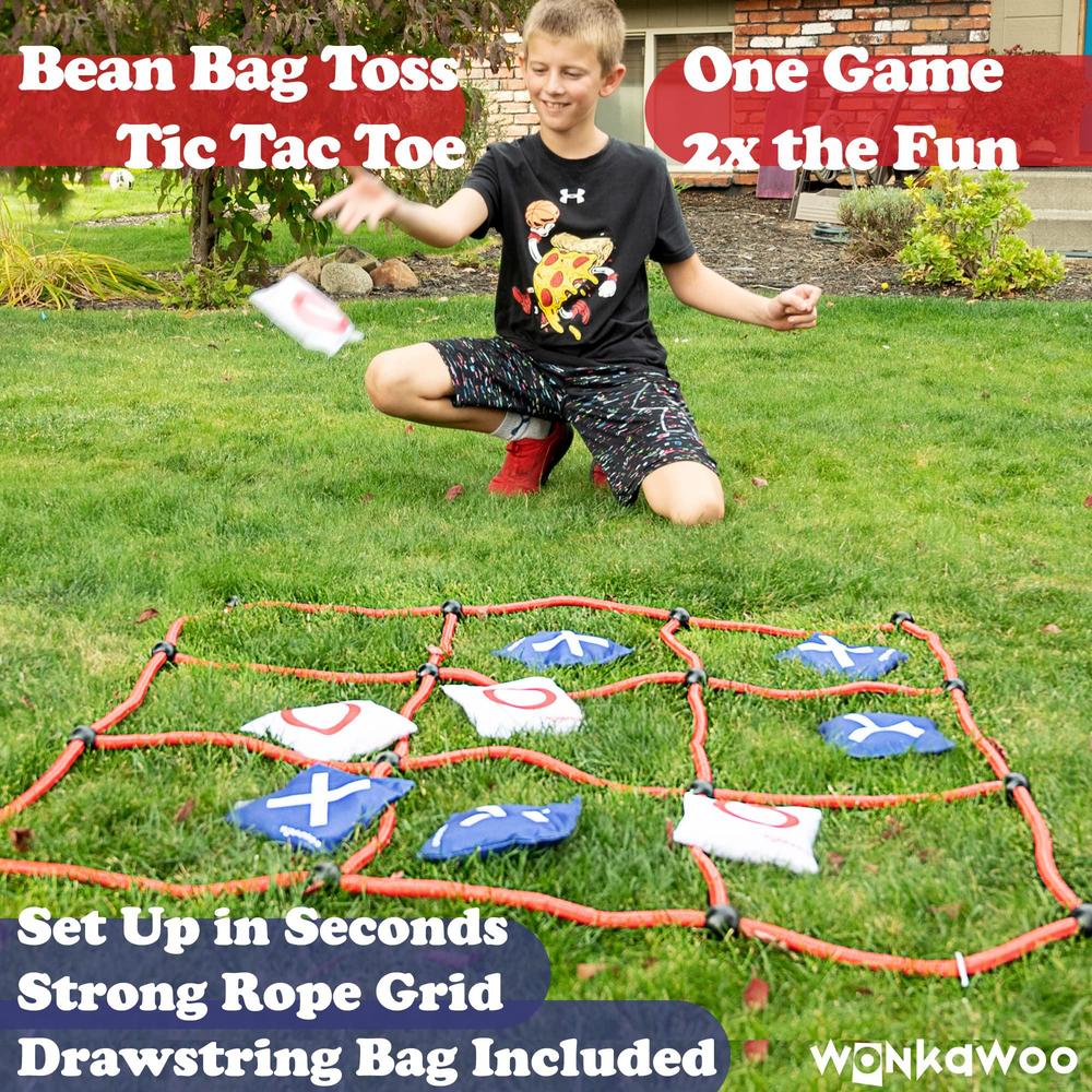wonkawoo giant tic tac toe rope grid with 9 bean bag toss game playset ...