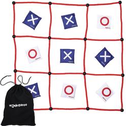 wonkawoo giant tic tac toe rope grid with 9 bean bag toss game playset, outdoors camping jumbo lawn yard game for family and 