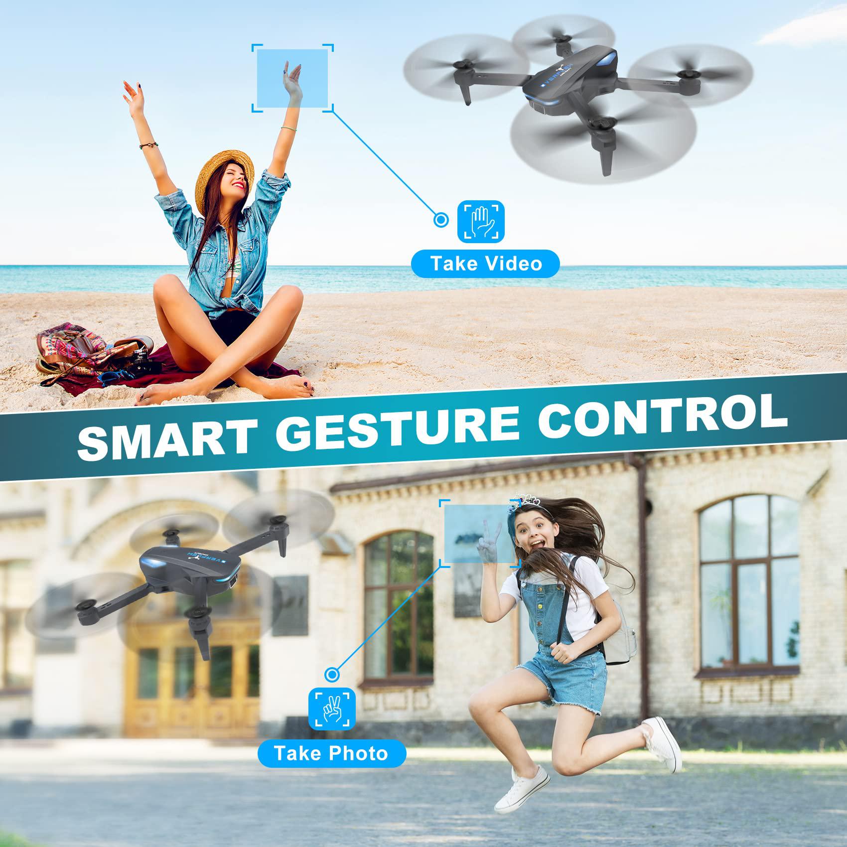 Hiturbo drone with 1080p camera for adults and kids, foldable fpv remote control quadcopter with voice control, gestures selfie, alti