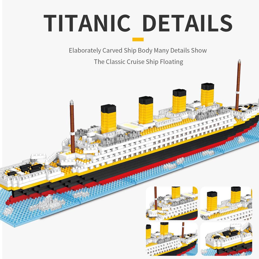 snlywan 1706 pcs titanic toys building set with led strip, model blocks kit, micro mini light up toy,titanic gifts for adults