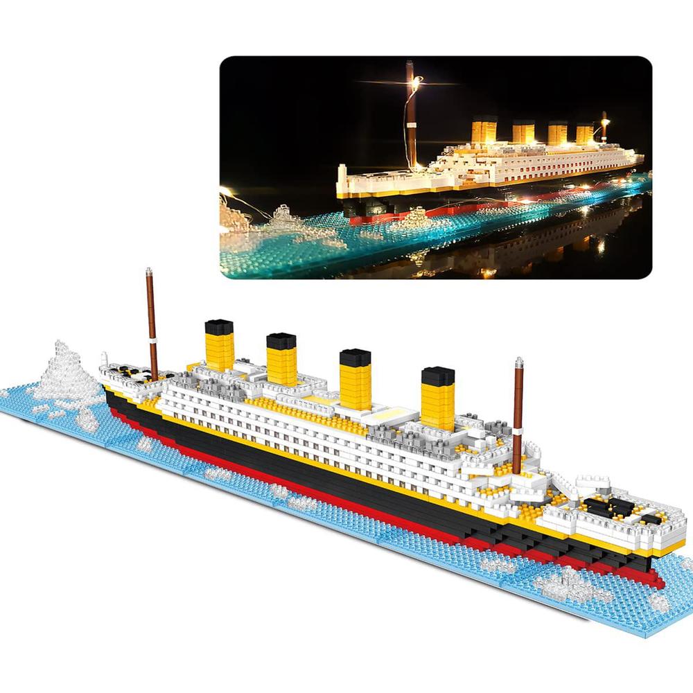 snlywan 1706 pcs titanic toys building set with led strip, model blocks kit, micro mini light up toy,titanic gifts for adults