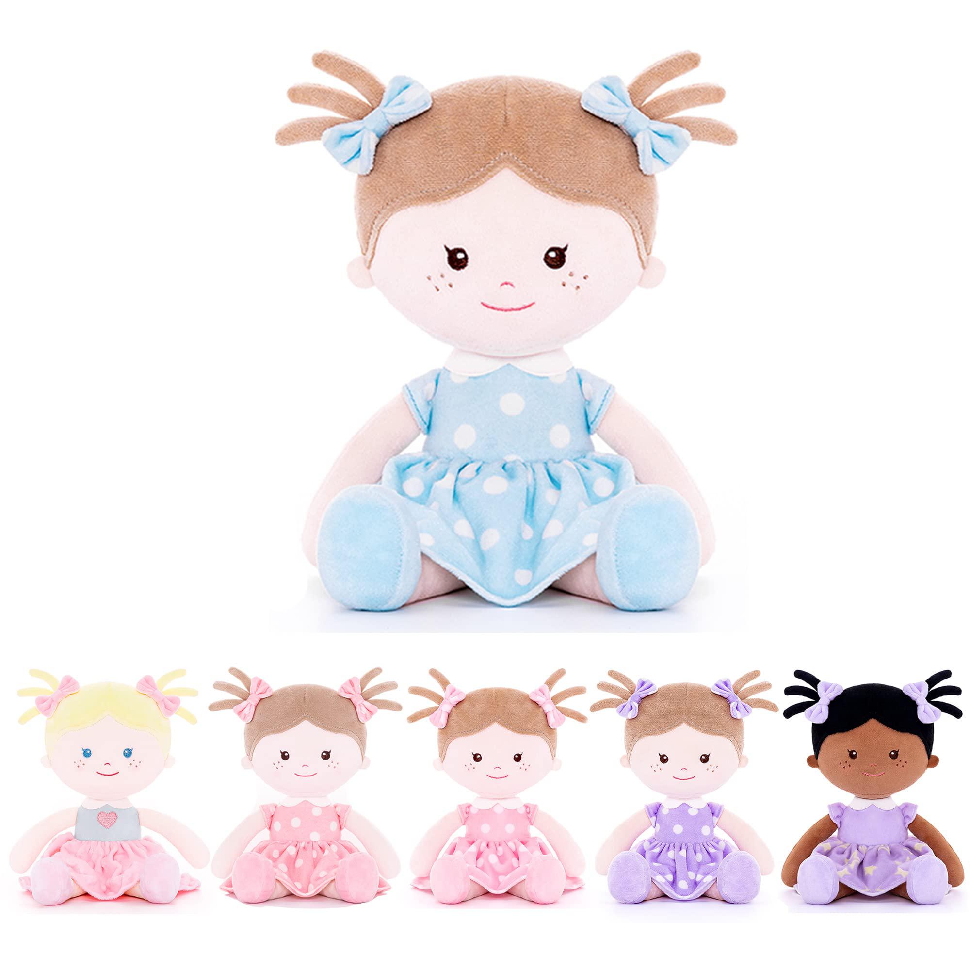 onetoo soft baby doll for girls first baby doll sleeping cuddle buddy doll plush rag doll wear blue polka dot dress14