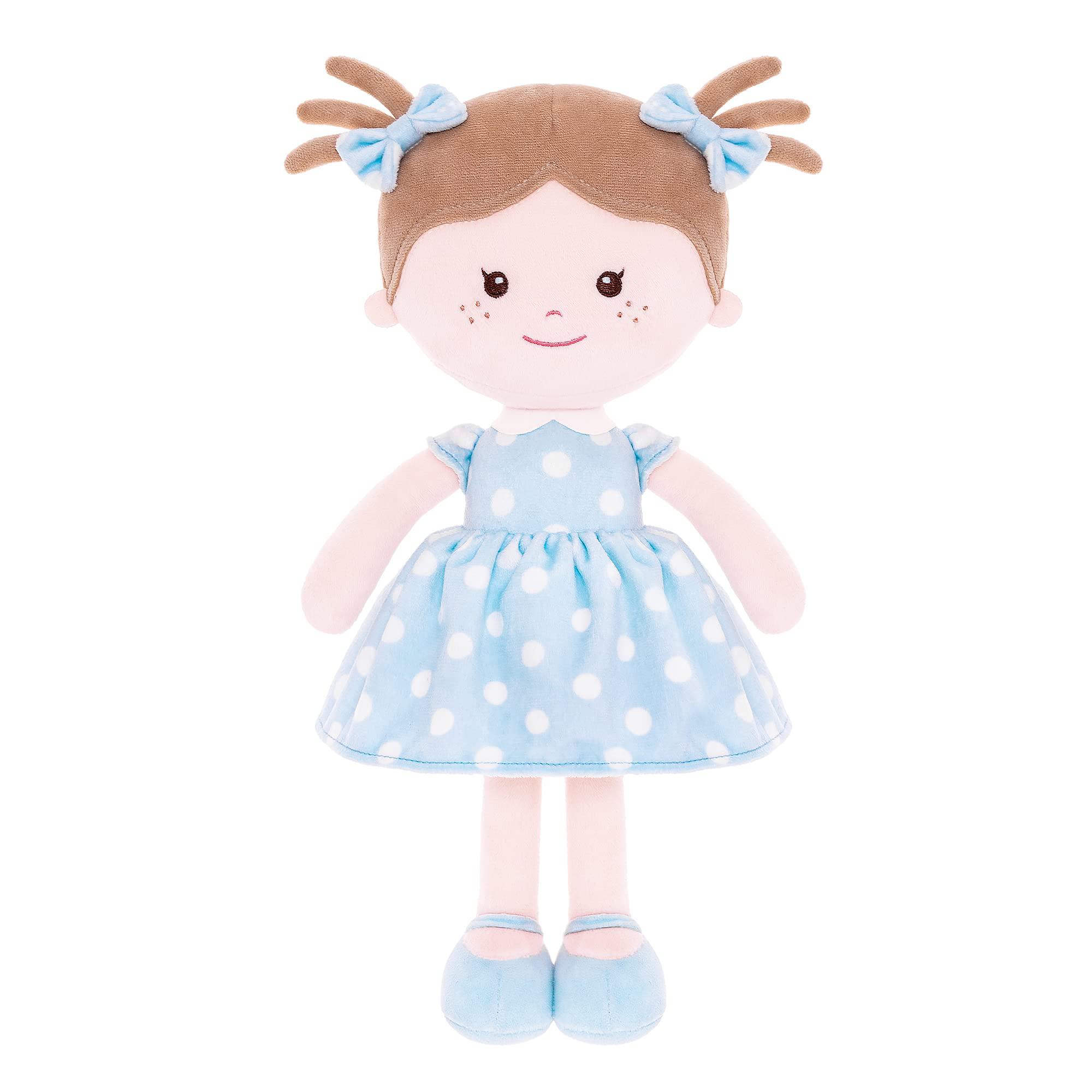 onetoo soft baby doll for girls first baby doll sleeping cuddle buddy doll plush rag doll wear blue polka dot dress14