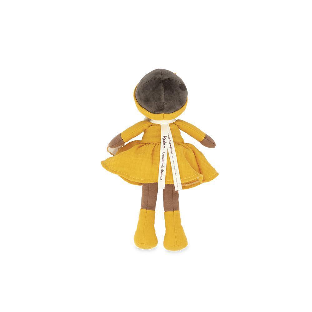 kaloo tendresse - my first fabric doll naomie 10 tall - black hair and yellow linen dress - washable - ages 0+ - k200008