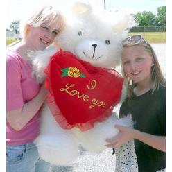 Big Plush american made big love teddy bear 3-feet tall holds i love you heart pillow soft - made in usa