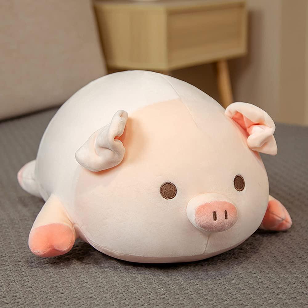 lannery pig stuffed animal hugging pillow, soft fat pig plush toy gifts for kids, valentine, christmas (round eyes, 19.7")
