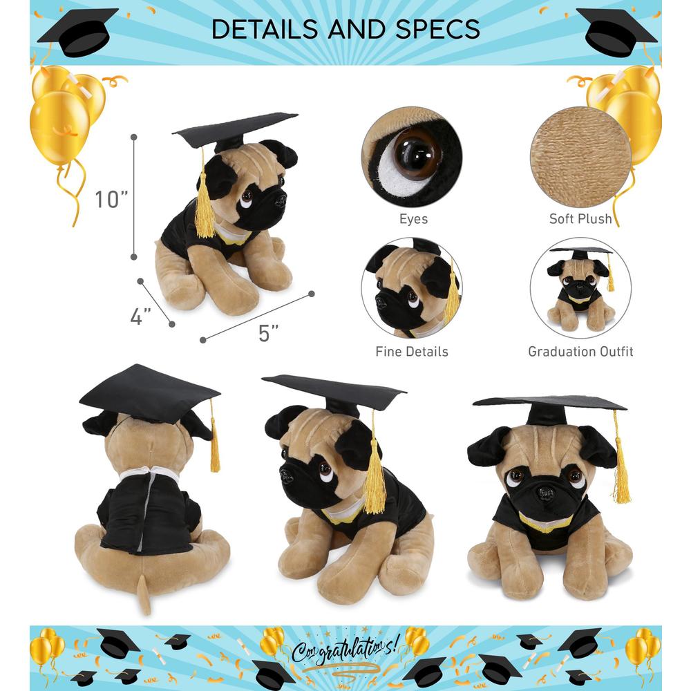 dollibu pug graduation plush toy - soft huggable graduation stuffed animal dress up with gown and cap with tassel outfit with