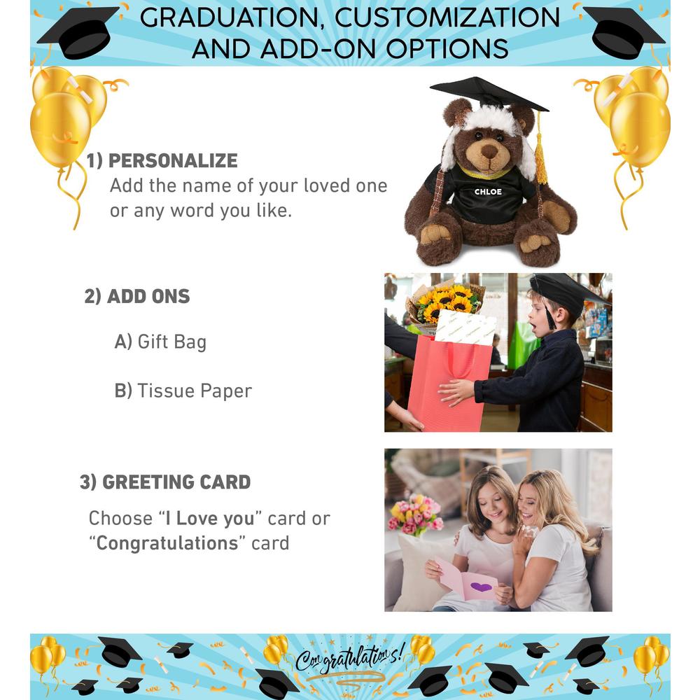 dollibu brown bear graduation plush toy - baby soft plush graduation stuffed animal dress up with gown & cap with tassel outf