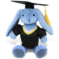 dollibu baby blue rabbit graduation plush toy - soft huggable graduation stuffed animal dress up gown and cap with tassel out