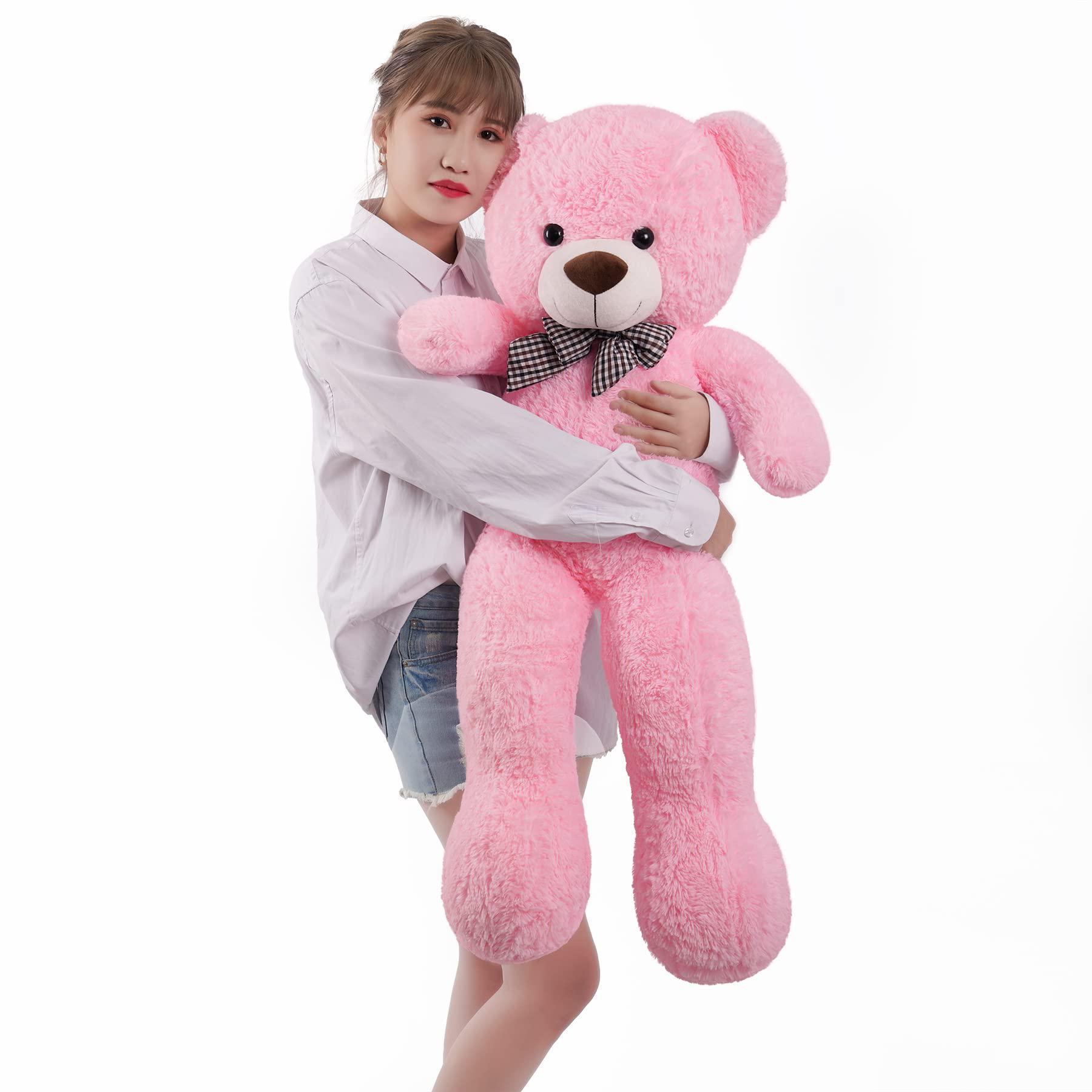 yeqivo giant teddy bear stuffed animals plush toy life size big plush pink teddy bear for kids girlfriend, soft stuffed bear animals
