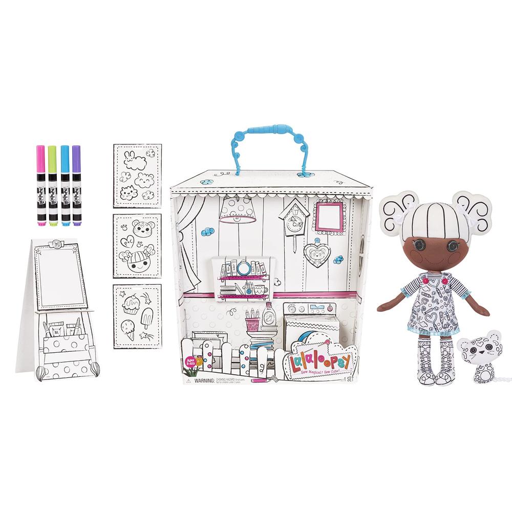 lalaloopsy color me doll - penny dots 'n' blots, 13" artist soft doll + pet cheetah, washable markers, removable fashions, re