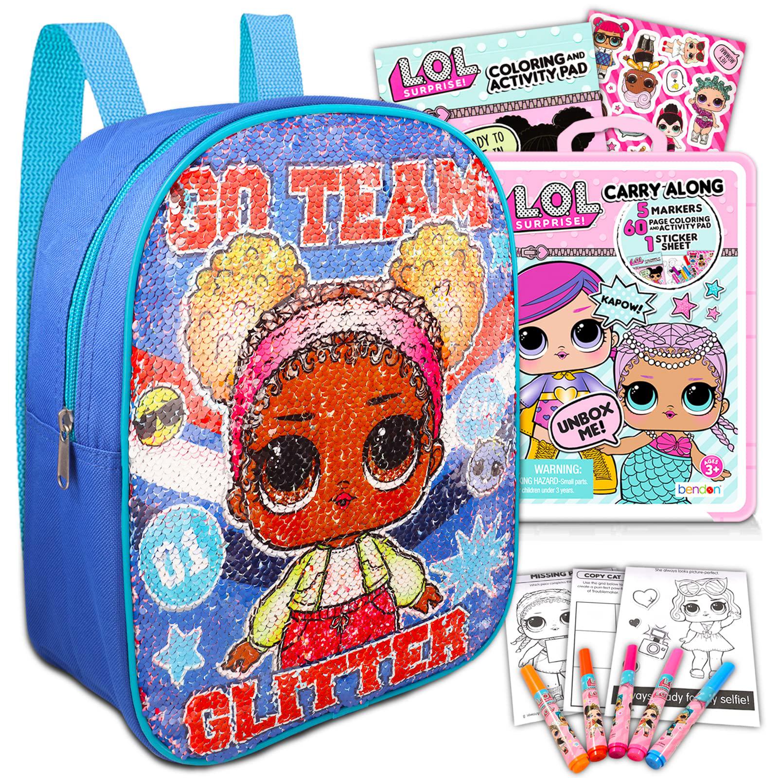 L.O.L. Surprise! lol doll mini backpack and art carry along case - lol doll gift bundle with 12" reversible sequin mini backpack and art case 