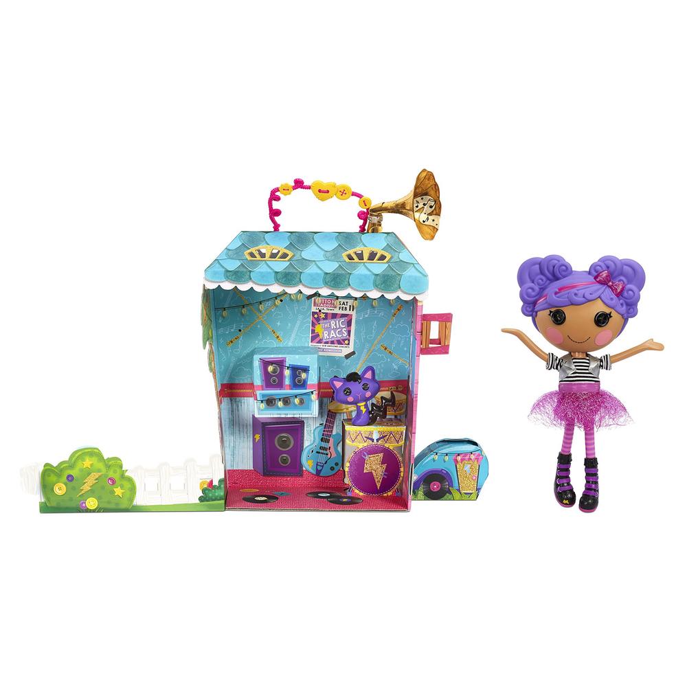 lalaloopsy doll- storm e. sky and cool cat, 13" rocker musician doll with purple hair, pink/black outfit & accessories, reusa