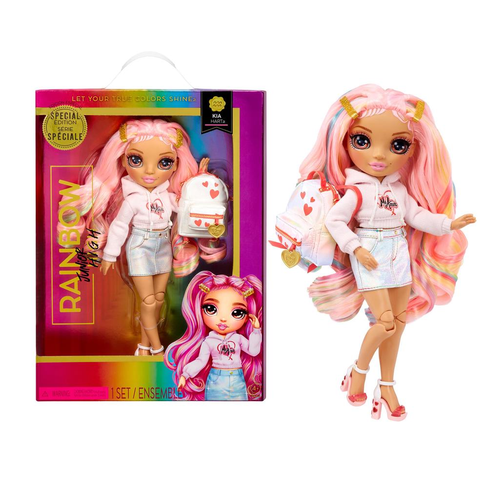 rainbow high rainbow junior high special edition kia hart - 9" pink posable fashion doll with accessories and open/close soft