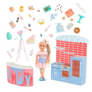 Glitter Girls glitter girls - cooking show set with 14-inch doll- 50+ food  & baking accessories - camera, counter, display case, fridge - 1