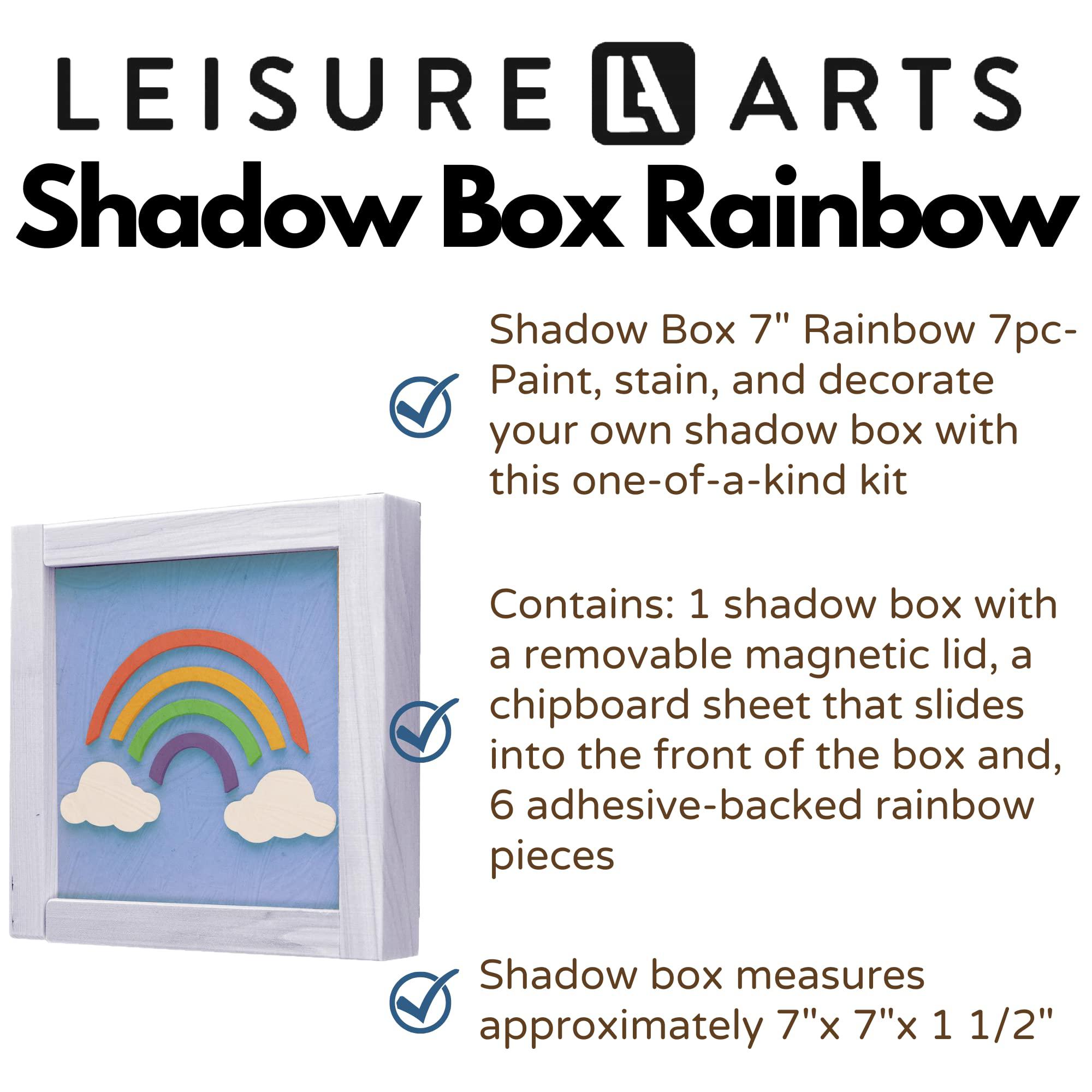 leisure arts shadow box 5.5" x 6" rainbow, 7 piece kit, shadow boxes, 3d shadow box for beginners, diy wood projects, wooden 
