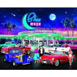 bits and pieces - 300 piece jigsaw puzzle for adults 18" x 24" - blue moon drive in - 300 pc 50's diner movie theater car jig