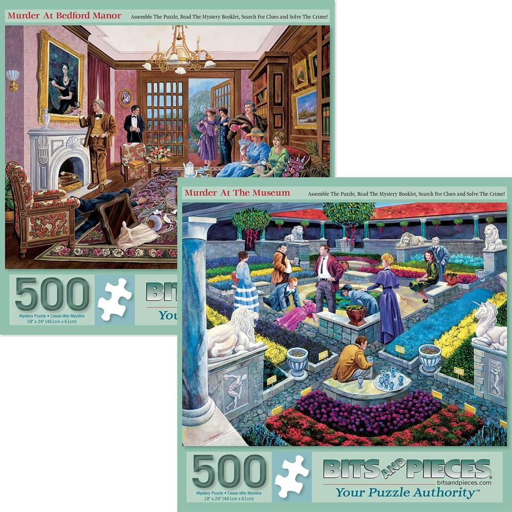 bits and pieces - value set of two (2) 500 piece jigsaw puzzles for adults - each puzzle measures 18" x 24" - 500 pc murder a
