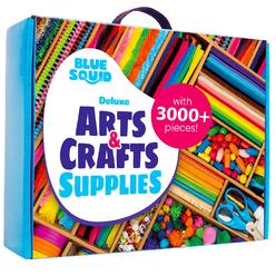 blue squid arts and craft supplies for kids - 3000+pcs deluxe craft chest, giant arts and crafts kit, craft box of art suppli