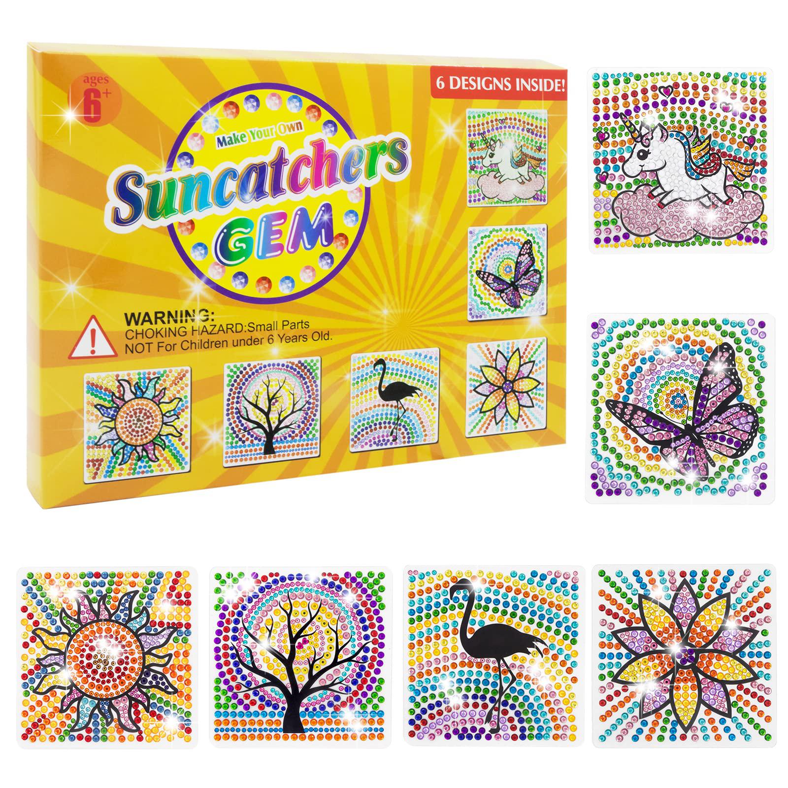 jacraftne arts and crafts for kids ages 8-12 - crafts for girls ages 8-12 -  6pcs window gem art suncatcher kits - birthday gifts for 4