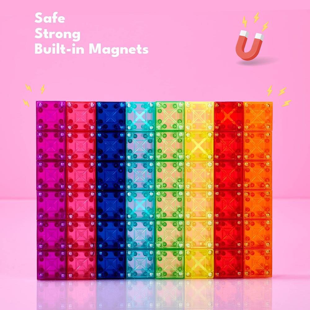 brainspark translucent digit blocks 48 pieces magnetic building blocks, montessori clear magnet cubes for boys and girls stac