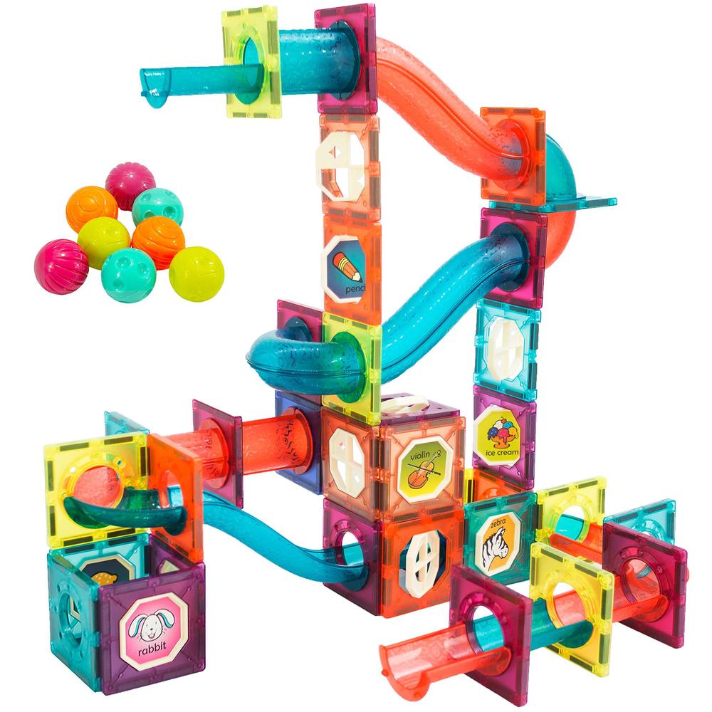 LTKFFFdp magnetic building blocks toys for kids ages 4-8-12 with ball track educational stem toys gifts for 5-7 6 8 10 year old boys g