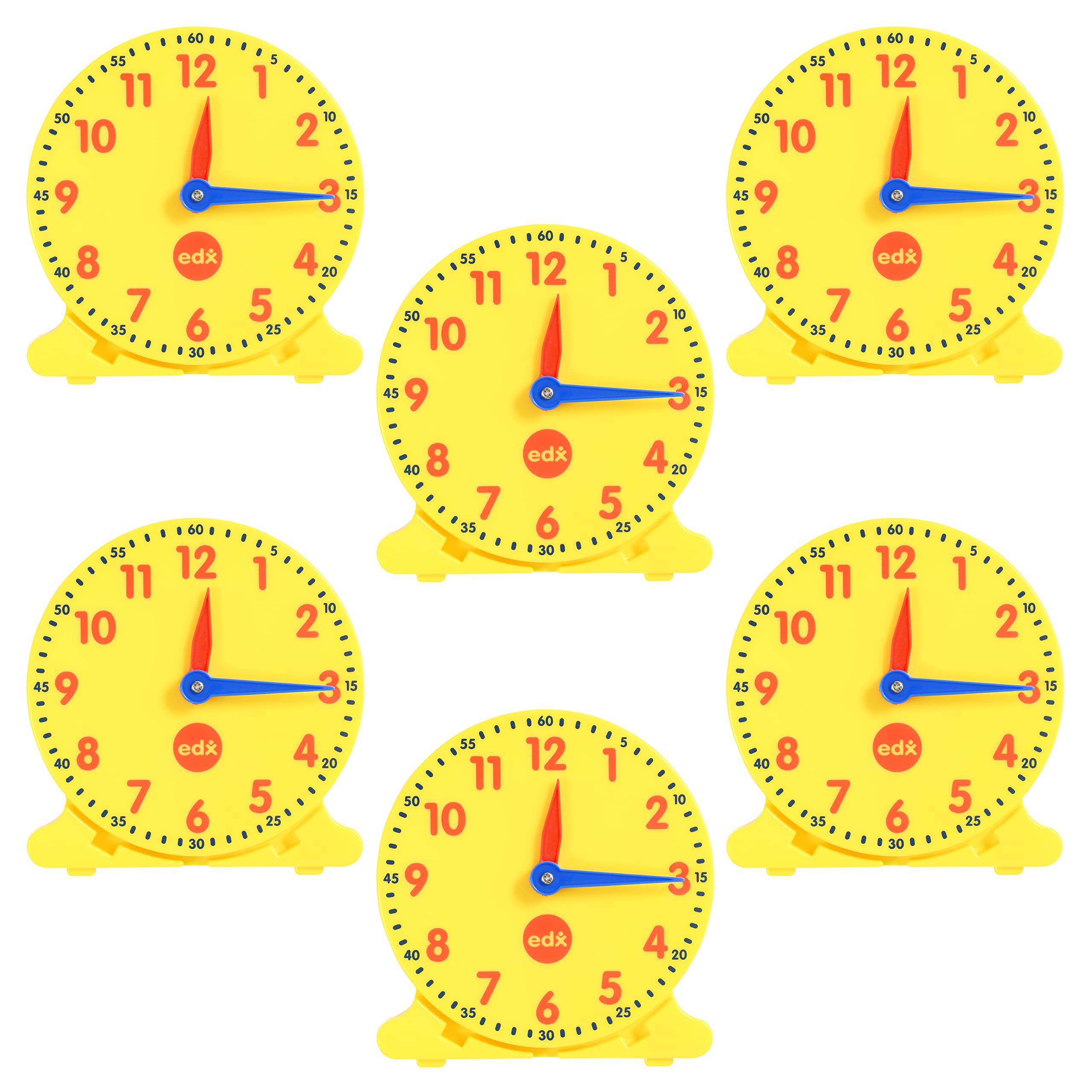 edxeducation student clocks - set of 6 - clock for kids learning to tell time - analog clocks with movable hands to teach chi