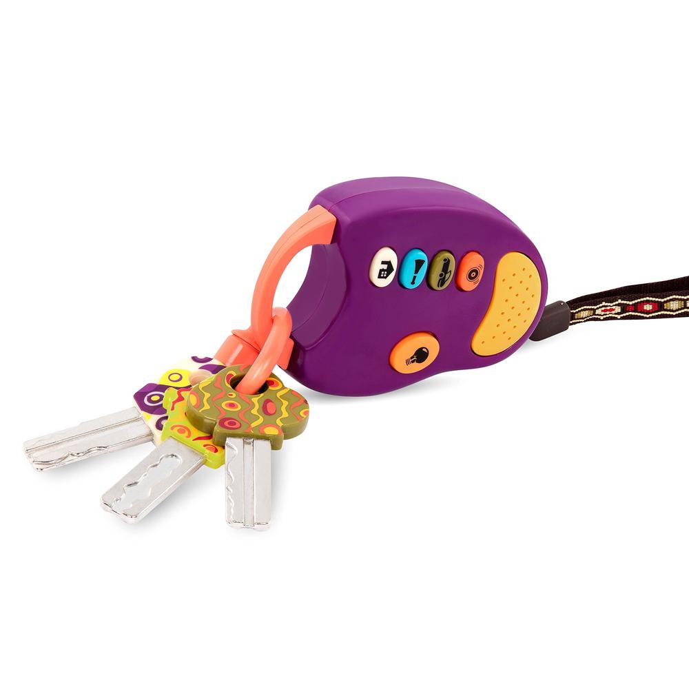 B.toys b. toys - purple funkeys - toy car keys - key fob with lights & sounds - interactive baby toy - pretend keys for babies, todd