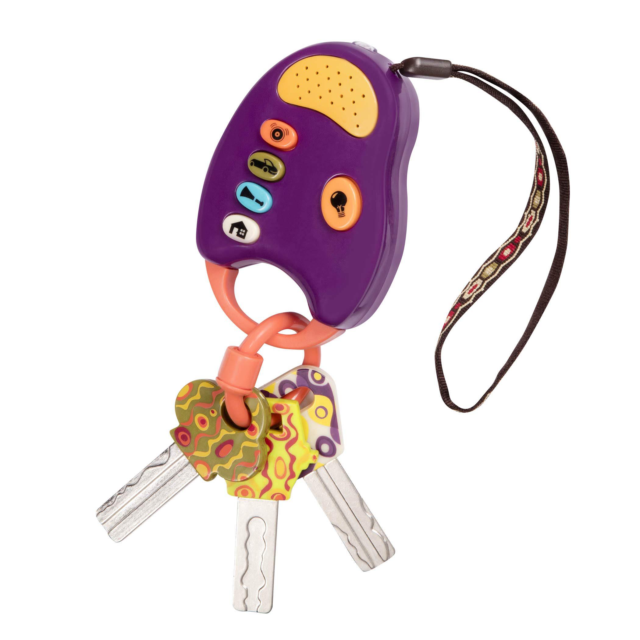 B.toys b. toys - purple funkeys - toy car keys - key fob with lights & sounds - interactive baby toy - pretend keys for babies, todd