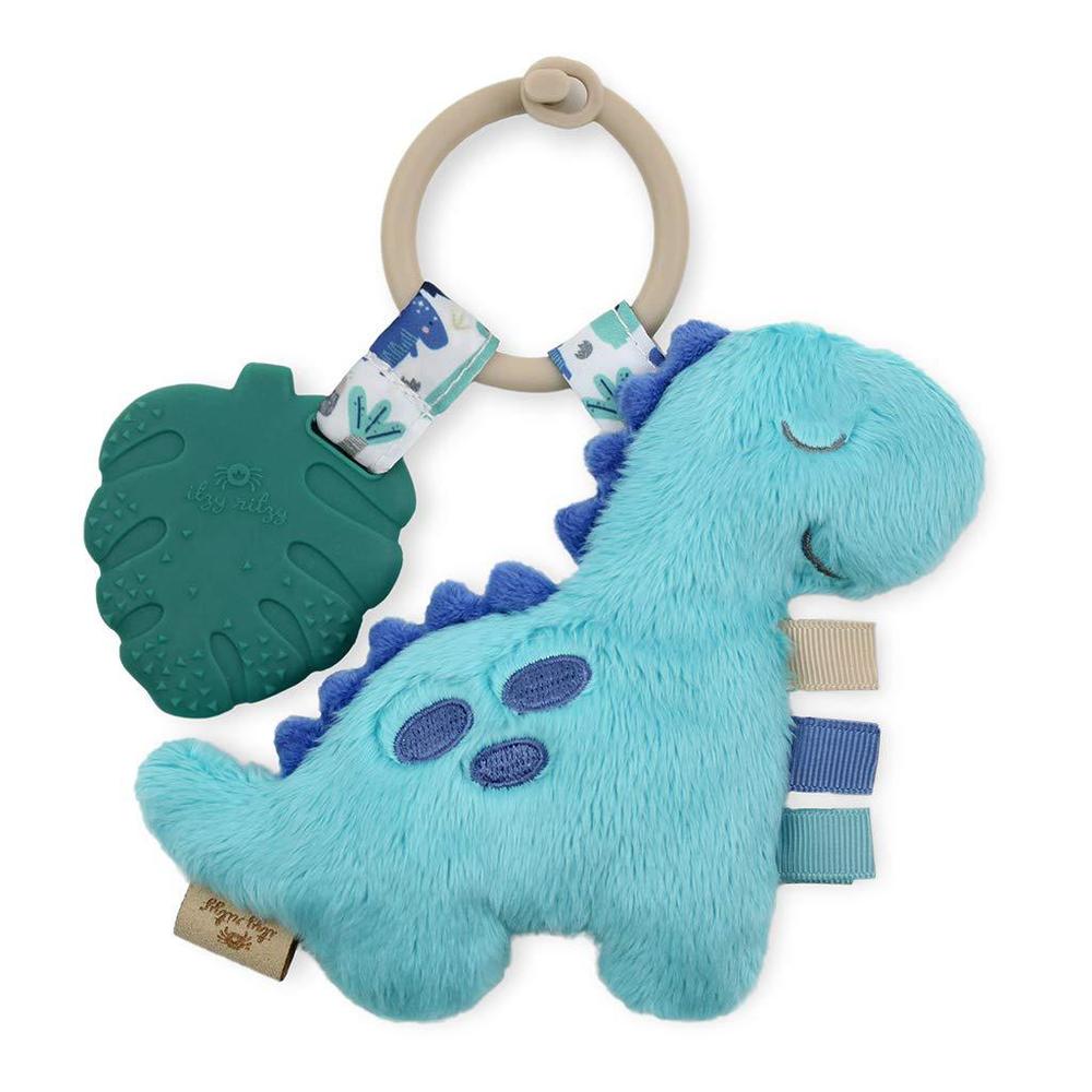 itzy ritzy itzy pal infant toy & teether; includes lovey, crinkle sound, textured ribbons & silicone teether, dinosaur