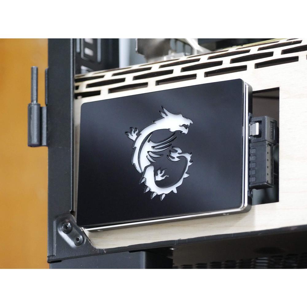 savant pcs ssd 2.5 inch hard drive shroud cover with dragon logo design with adhesive backing - black and white