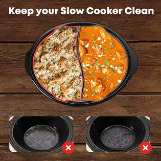 amr unique essentials RNAB0C2SS7RQ3 amr slow cooker liners, 2in1 oval  silicone crockpot liner for cooking two dishes simultaneously, fits 5-6  quart crockpots - l