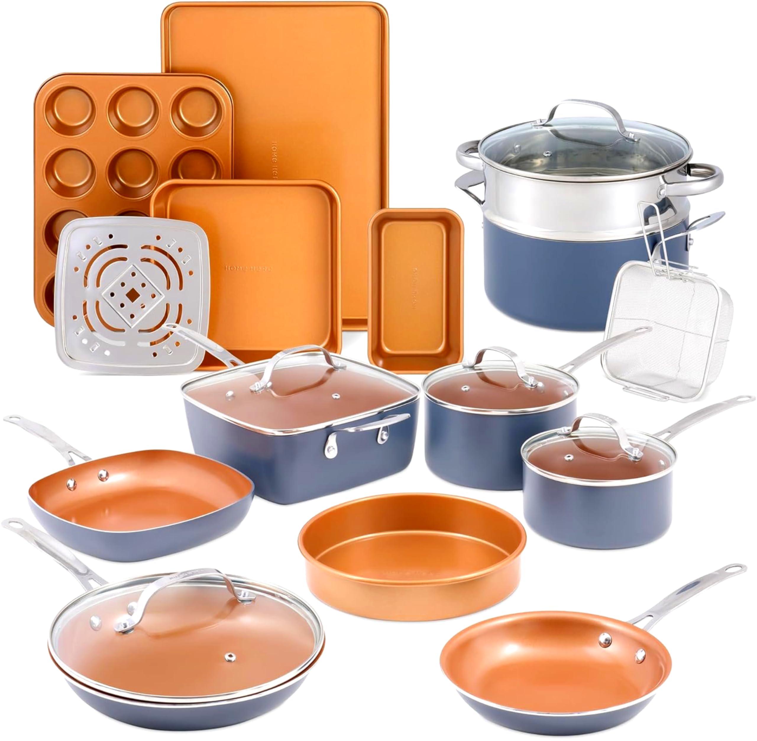 Home Hero pots and pans set nonstick - 20 pcs professional copper cookware set - induction kitchen cookware sets - pot and pan set - no