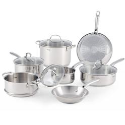 t-fal stainless steel cookware set 11 piece induction, pots and pans, dishwasher safe,silver