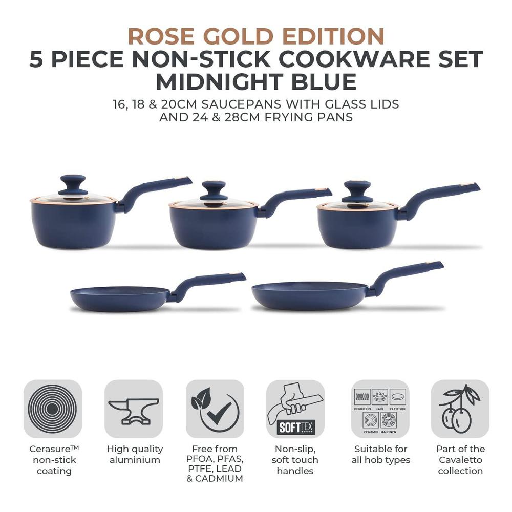 tower t800232mnb cavaletto 5 piece cookware set with 16cm, 18cm, 20cm ...
