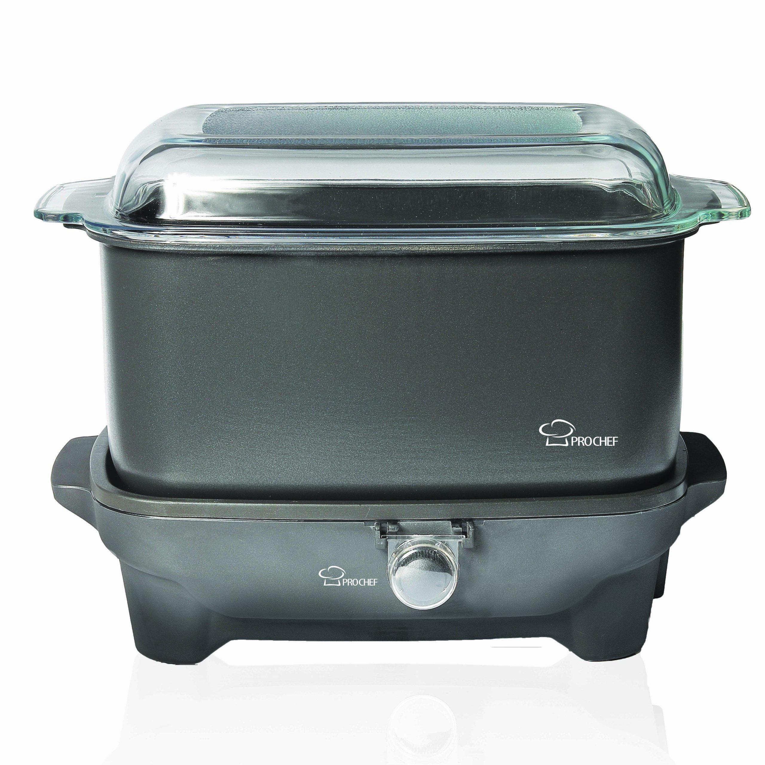 prochef pcs900 9-quart extra large shabbos sure slow cooker includes deep dish glass cover and blech.