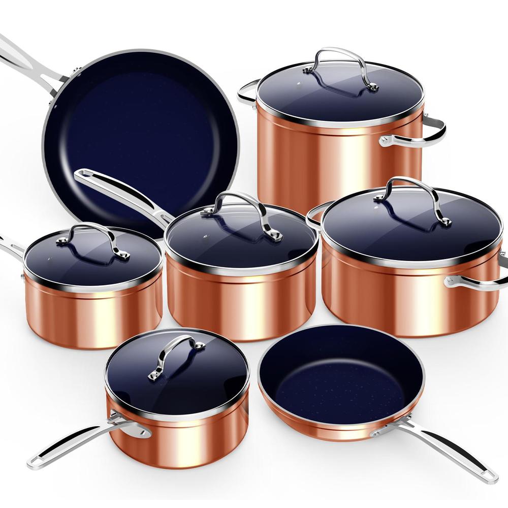 nuwave 12pc forged lightweight cookware set, g10 healthy duralon ceramic ultra non-stick coating, vented tempered glass lids,