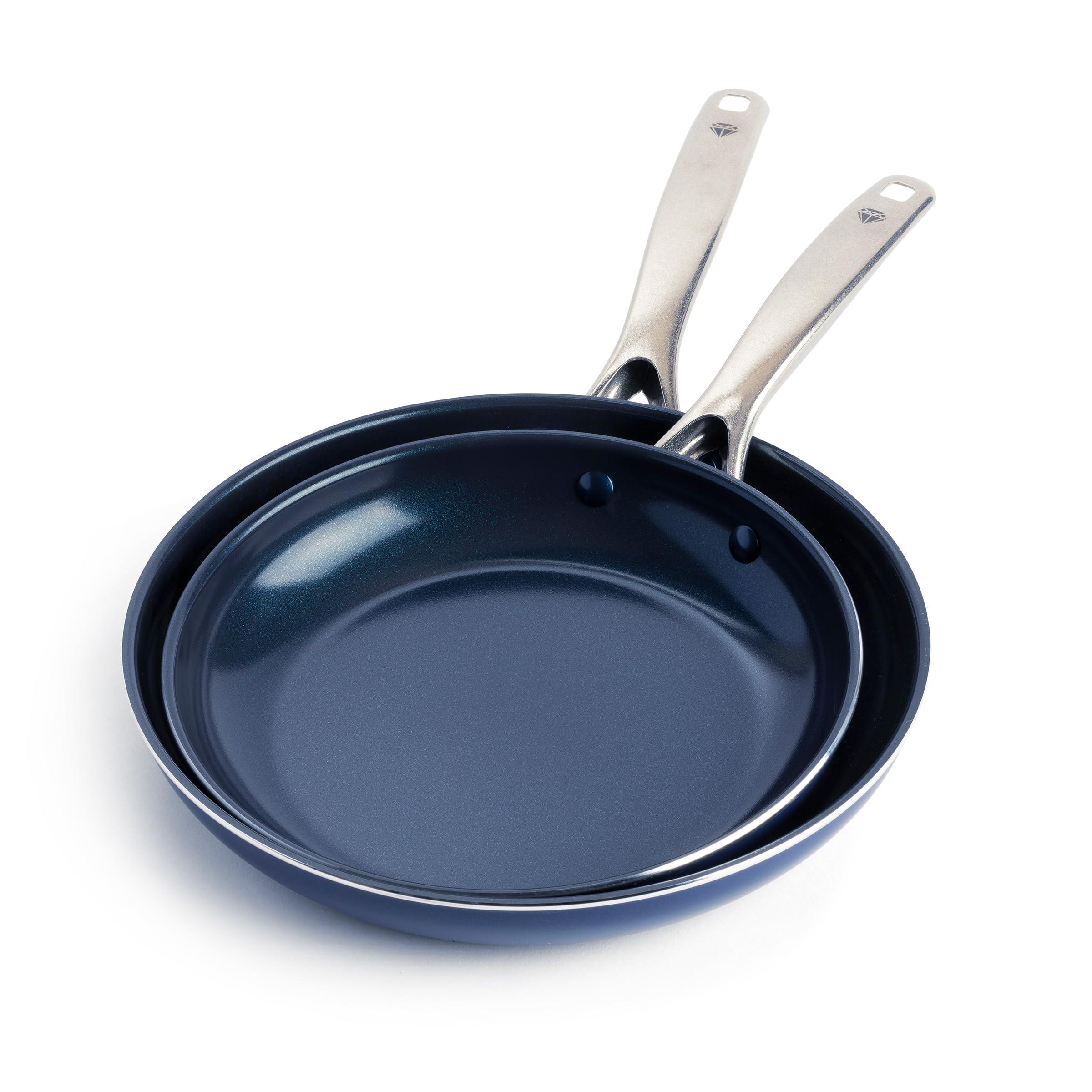 blue diamond cookware diamond infused ceramic nonstick 9.5" and 11" frying pan skillet set, pfas-free, dishwasher safe, oven 