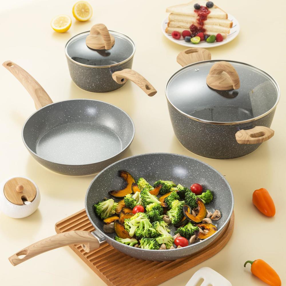 vkoocy nonstick kitchen cookware set, pots and pans set healthy