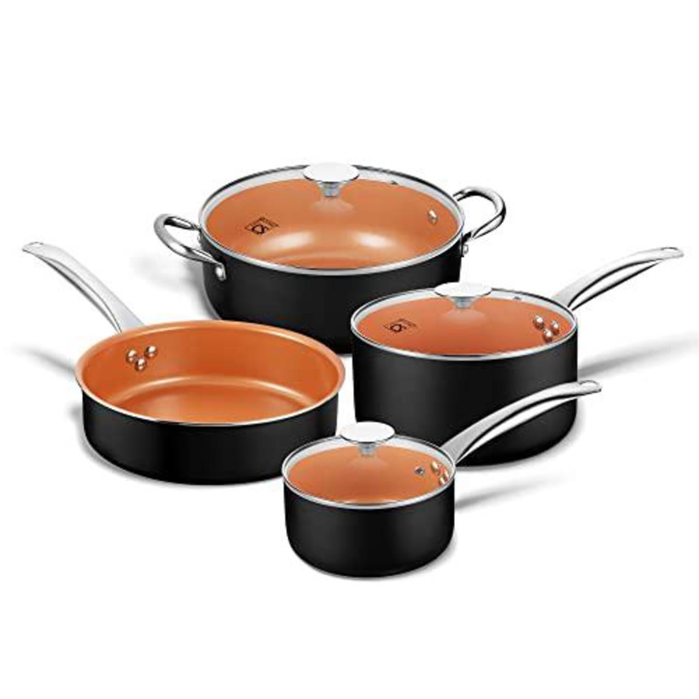 KOCH SYSTEME CS csk copper aluminum nonstick cookware set with lid - pans  and pots, all stove tops compatible, oven safe, ceramic coating, 10