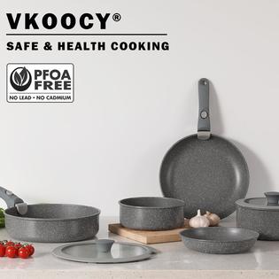 vkoocy pot and pan set with removable handle, nonstick cookware set  detachable handle, induction kitchen camping stackable po