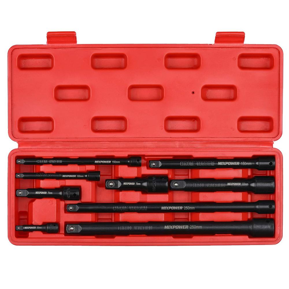 mixpower 9-piece extension bar set, 1/4", 3/8" and 1/2" drive socket extension, premium chrome vanadium steel with black phos