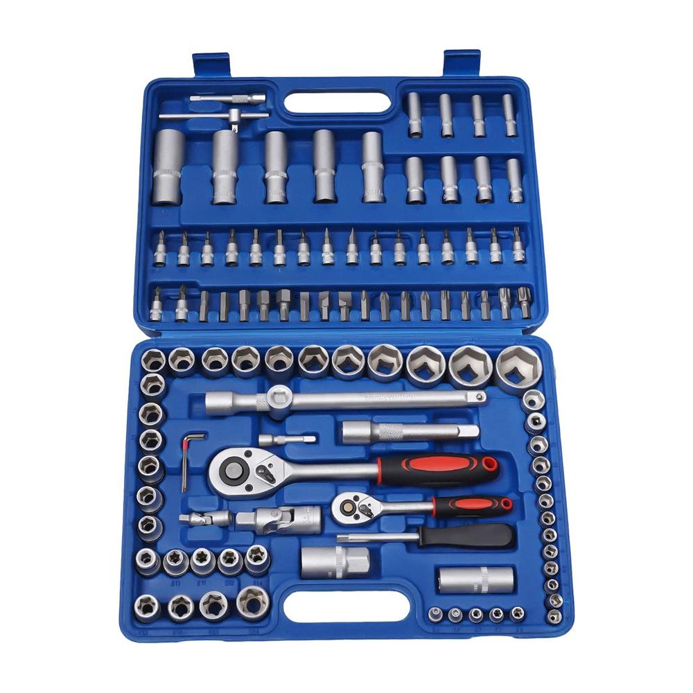 yiyibyus 108pcs drive socket set, socket wrench and metric 1/4 and 1/2 drive socket set extension bars with quick-release rat