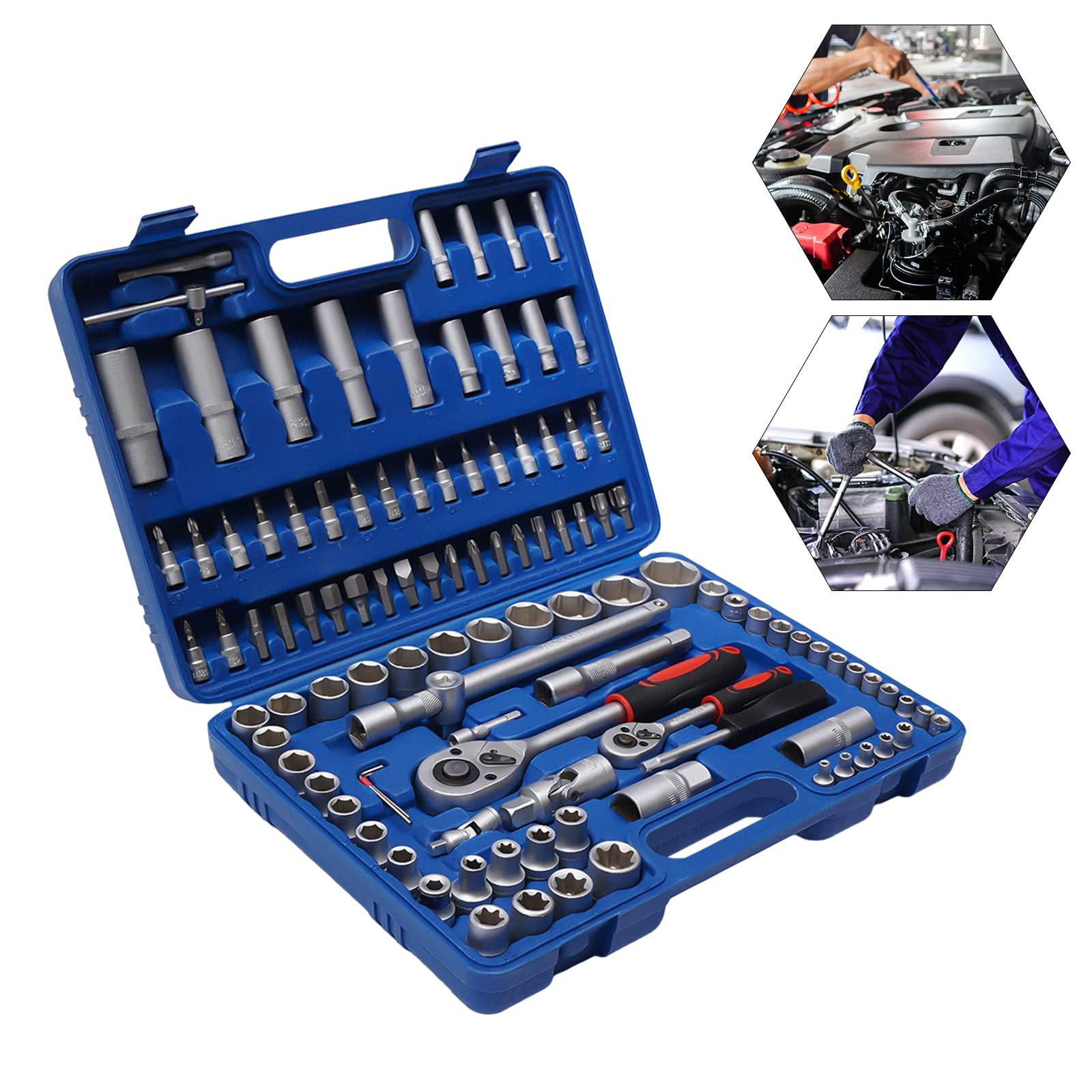 Mgorgeous 108piece socket wrench and metric 1/4 and 1/2 drive socket set, extension bars, sockets,quick release reversible ratchet wren