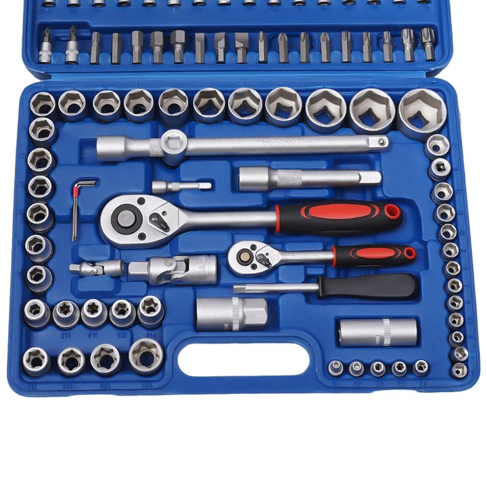 bilpikogoo 108 pieces 1/4 & 1/2-inch drive socket set, bit socket set with reversible ratchet, socket wrench and metric for d