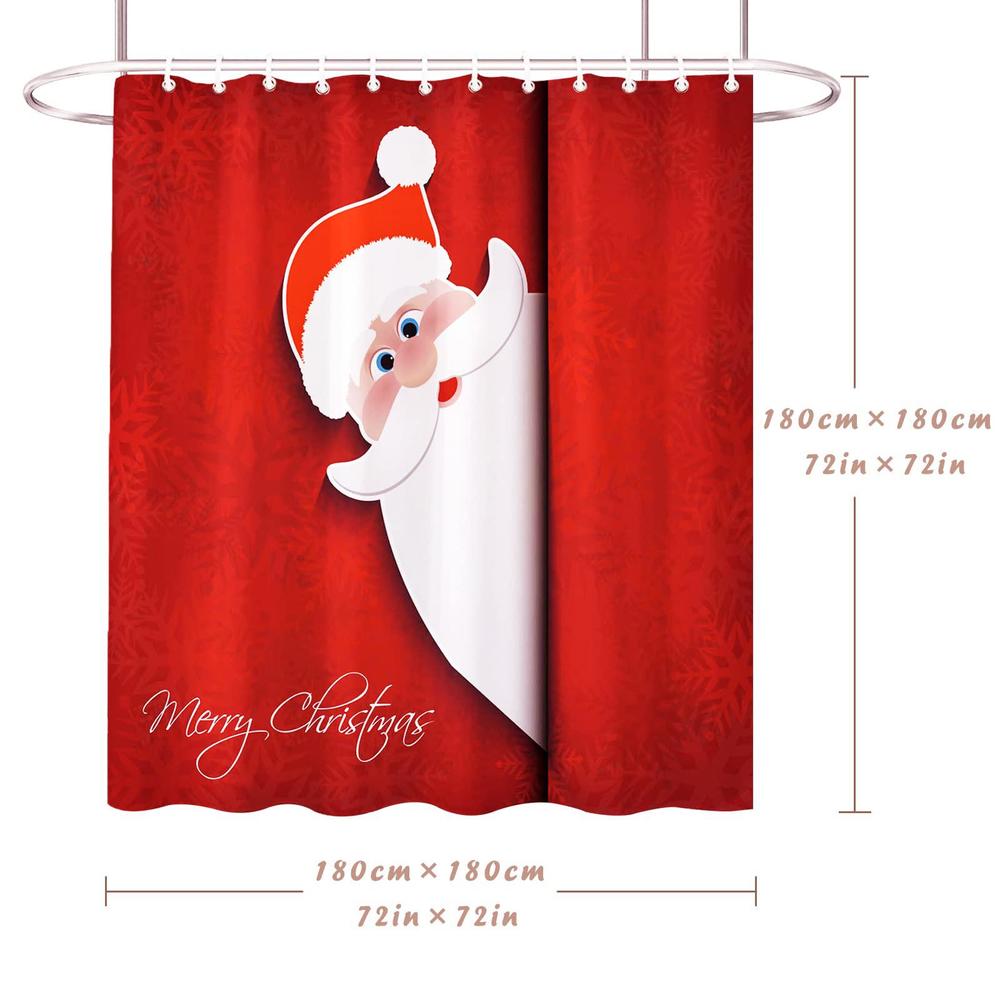 woozettn christmas shower curtain,santa claus pattern red shower curtain,merry christmas waterproof bath curtain,cloth fabric